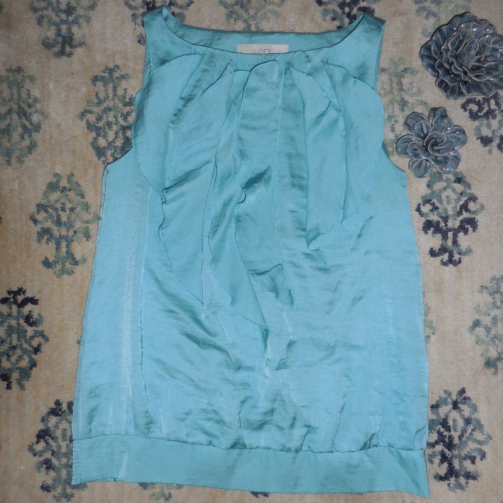 LOFT Light Blue Ruffle Top - Picture 2 of 5